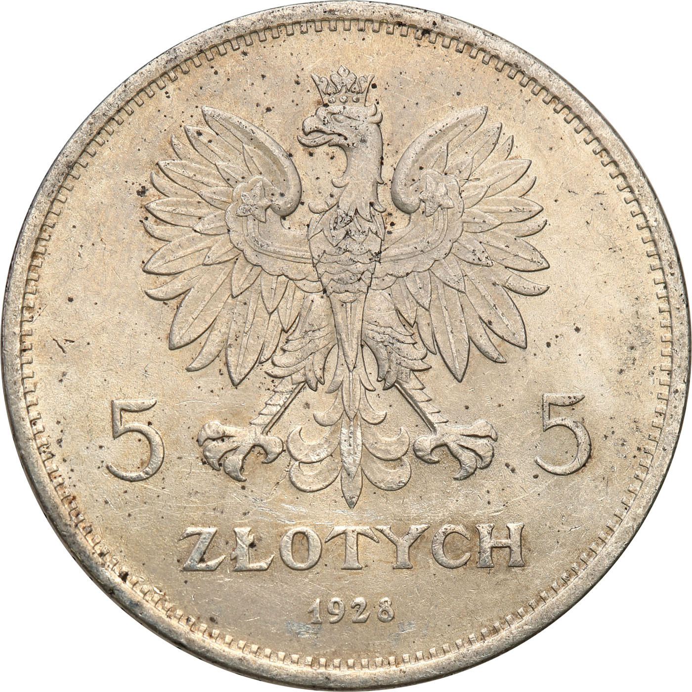 II RP. 5 złotych 1928 Nike ze znakiem mennicy - PIĘKNA